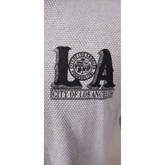 4CO Mens Large Grey Octagon Pattern City Of Los Angeles Short Sleeve Polo Shirt - Picture 7 of 15